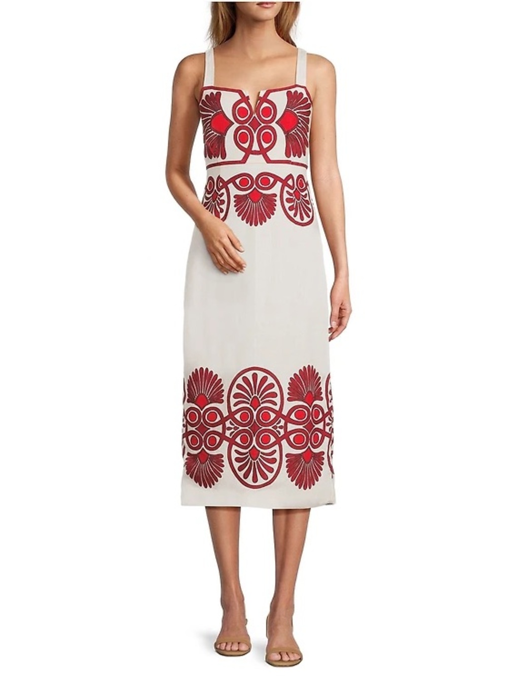 Antonio Melani White Midi Dress with Red Pattern